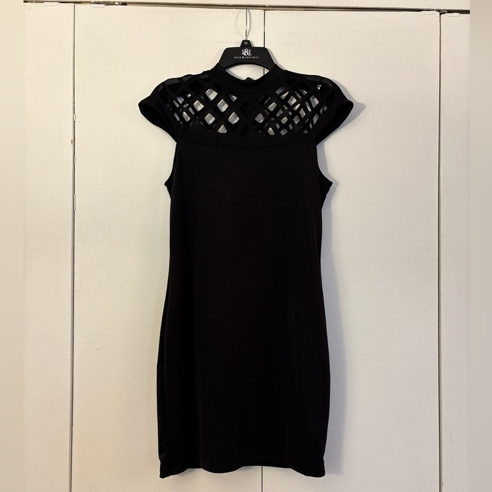 Black Lattice Stretch Mini Dress fits 8/10